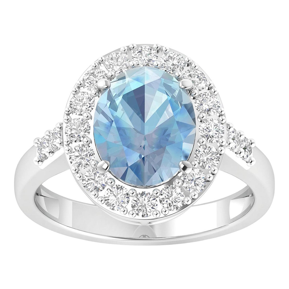 Bague cocktail aigue-marine halo de diamants 2,8 carats au total en or 14 carats en vente
