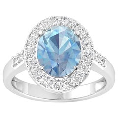 Anello Cocktail Acquamarina Diamante Halo 2,8 Carati Totale Oro 14K
