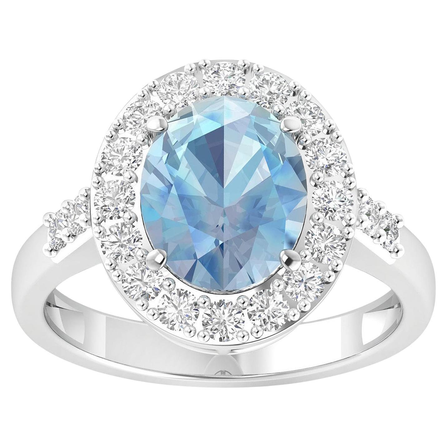 Aquamarine Cocktail Ring Diamond Halo 2.8 Carats Total 14K Gold For Sale