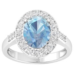 Aquamarine Cocktail Ring Diamond Halo 2.8 Carats Total 14K Gold