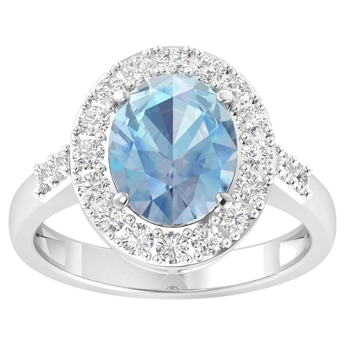 Aquamarin-Cocktailring mit Diamant-Halo 2,8 Karat insgesamt 14K Gold