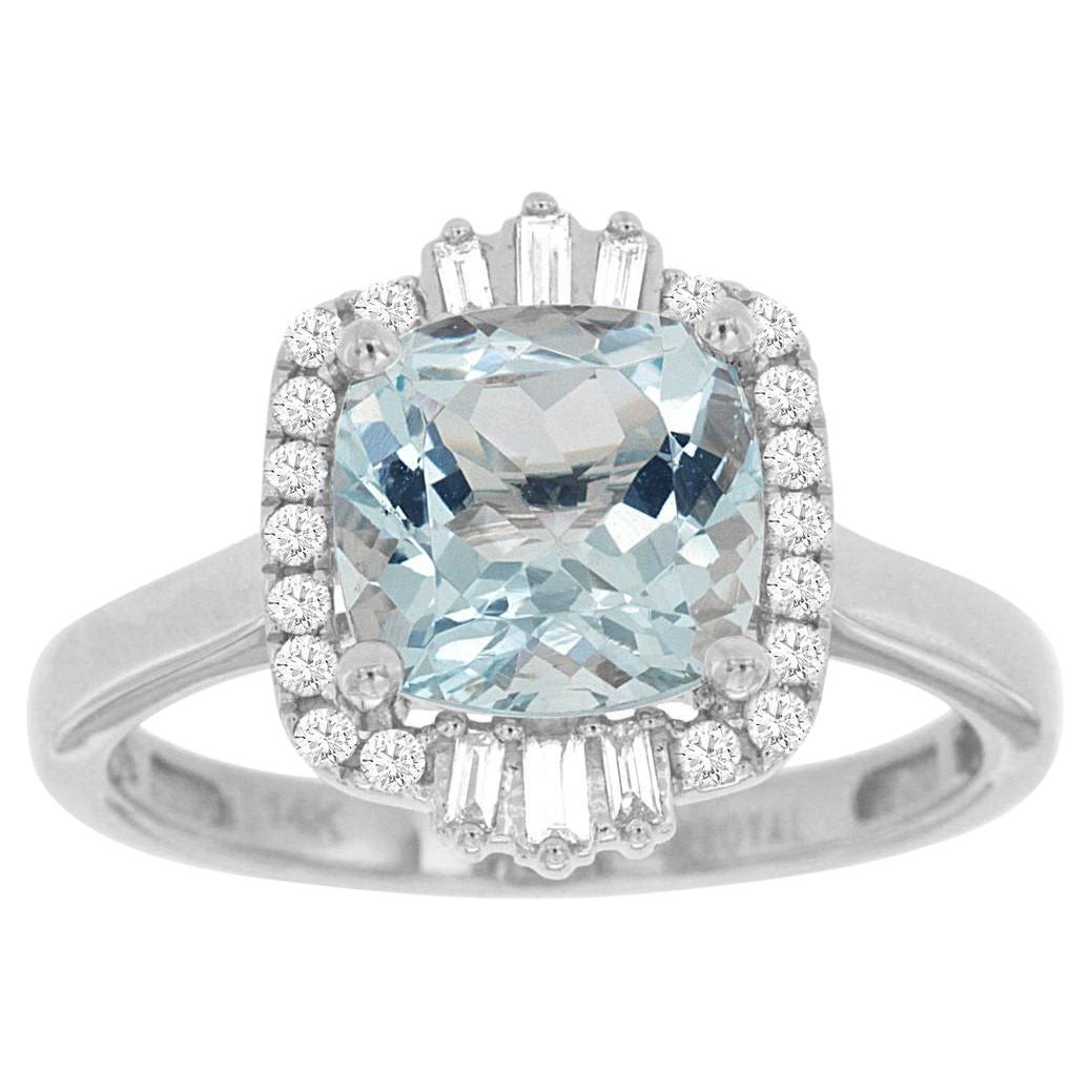 Anello cocktail con acquamarina e diamanti 2,1 carati totali