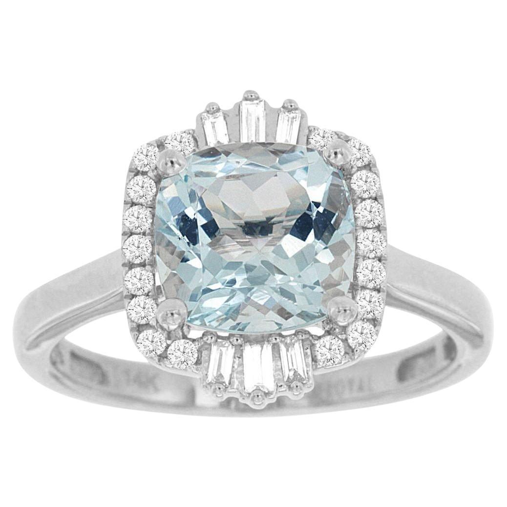 Anello cocktail con acquamarina e diamanti 2,1 carati totali