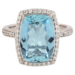 Anillo Cóctel Aguamarina Con Diamantes De Oro Blanco De 18k