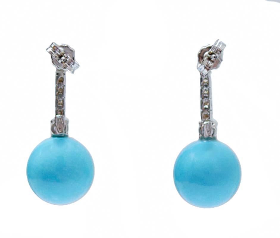 Topacio color aguamarina, diamantes, pendientes de tenis de oro blanco de 14 kt. Retro en venta