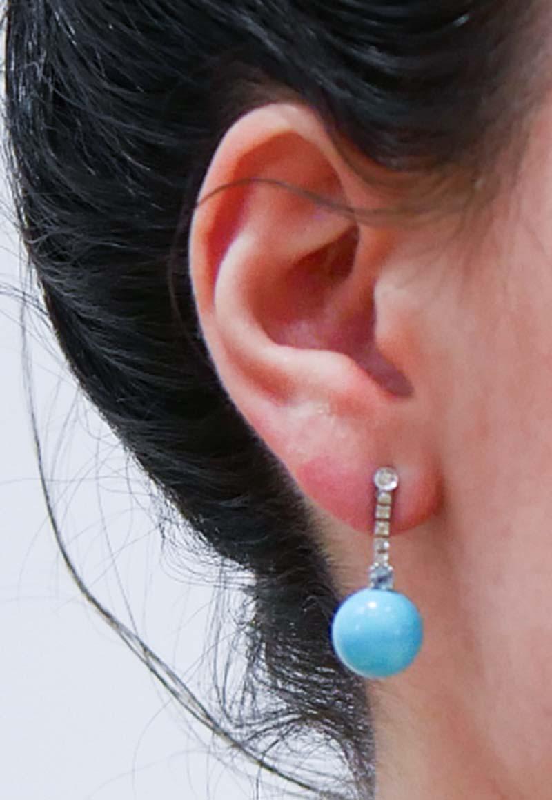 Topacio color aguamarina, diamantes, pendientes de tenis de oro blanco de 14 kt. en Nuevo estado para la venta en Marcianise, Marcianise (CE)