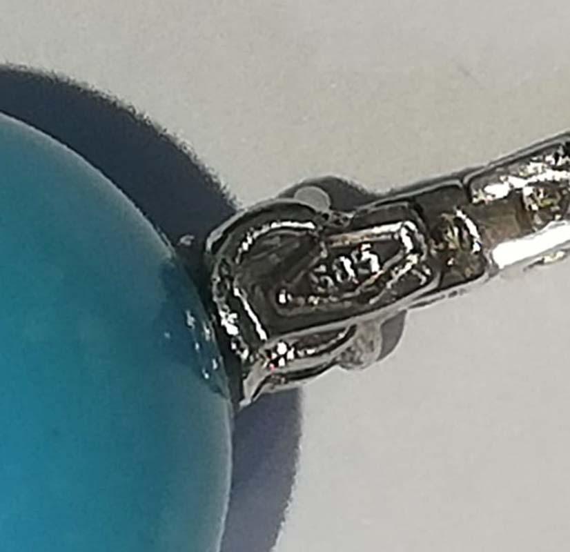 De las mujeres Topacio color aguamarina, diamantes, pendientes de tenis de oro blanco de 14 kt. en venta