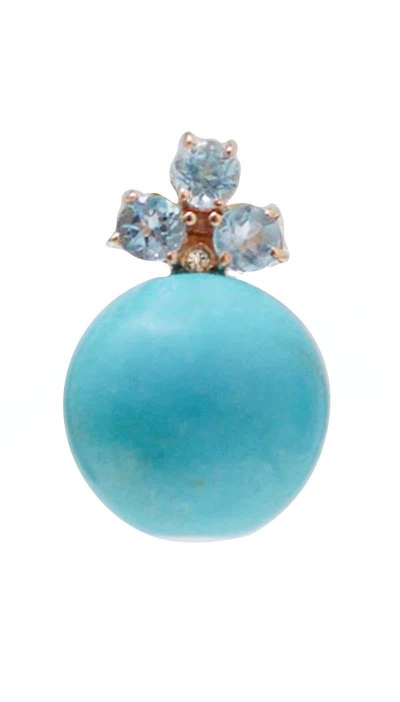 Magnifiques boucles d'oreilles en or rose 14 carats montées avec trois topazes.  et un diamant dans la partie supérieure. Ci-dessous, une magnésite.
Ces boucles d'oreilles ont été entièrement réalisées à la main par des maîtres orfèvres italiens et