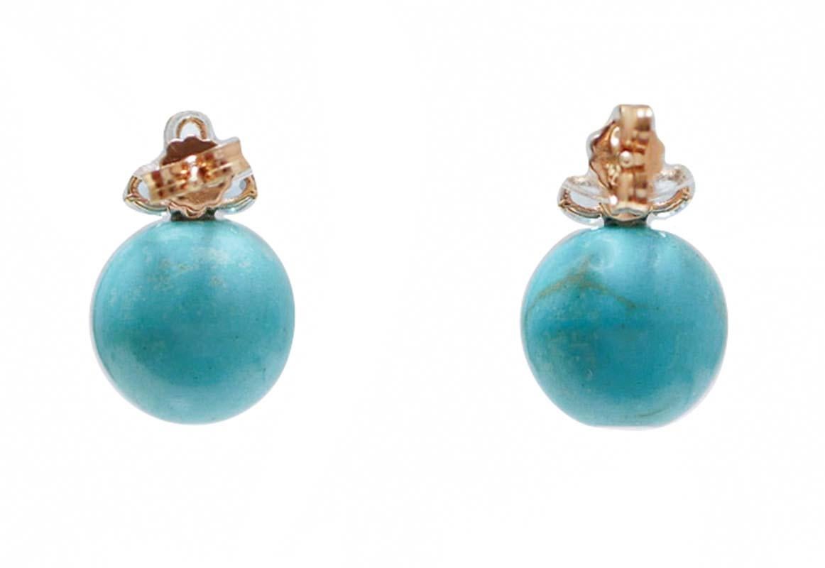 Rétro Boucles d'oreilles aigue-marine couleur topaze, diamants, magnésite, or rose 14 carats. en vente