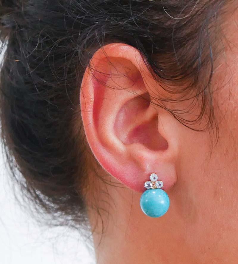 Boucles d'oreilles aigue-marine couleur topaze, diamants, magnésite, or rose 14 carats. Bon état - En vente à Marcianise, Marcianise (CE)