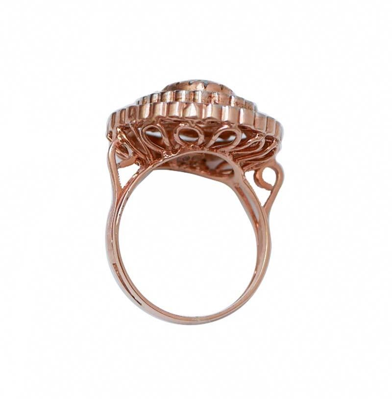 Rétro Aquamarine Colour Topaz, Diamonds, Rose Gold and Silver Ring. en vente