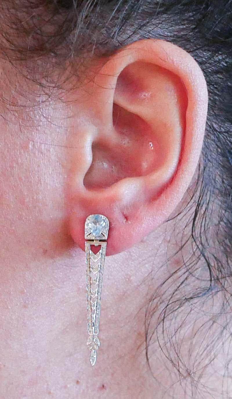 Orecchini con acquamarina, topazio, diamanti e oro bianco In condizioni buone in vendita a Marcianise, Marcianise (CE)