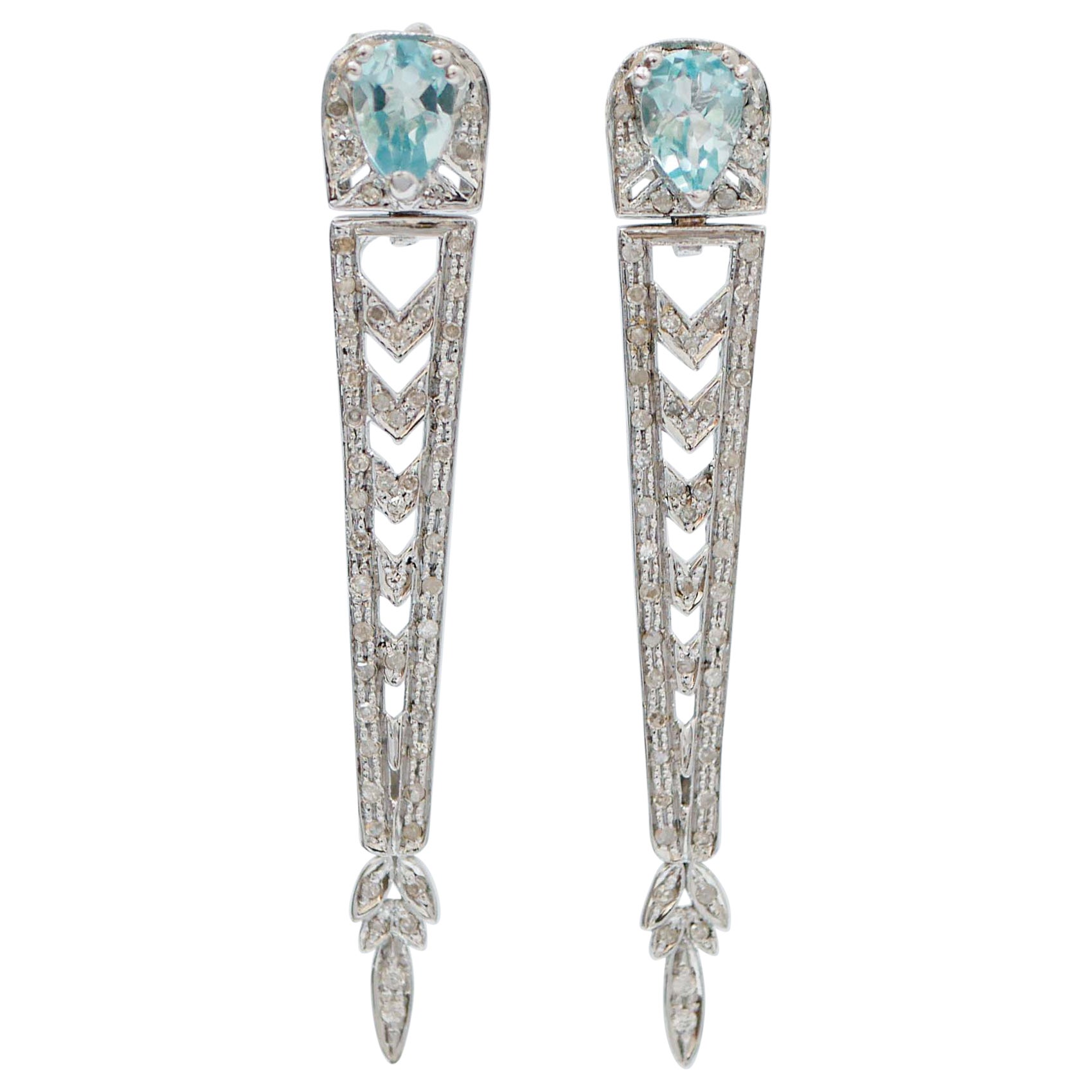 Pendientes Topacio Color Aguamarina, Diamantes, Oro Blanco