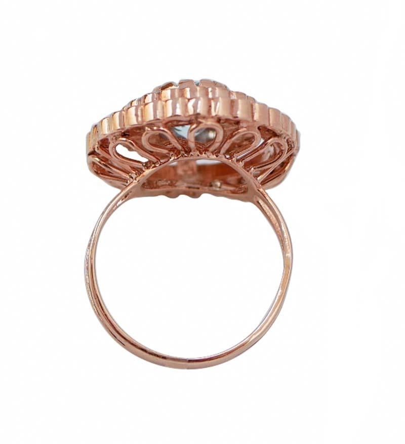 Aquamarine Colour Topaz, Garnets, Diamonds, Rose Gold and Silver Ring. (Retro) im Angebot