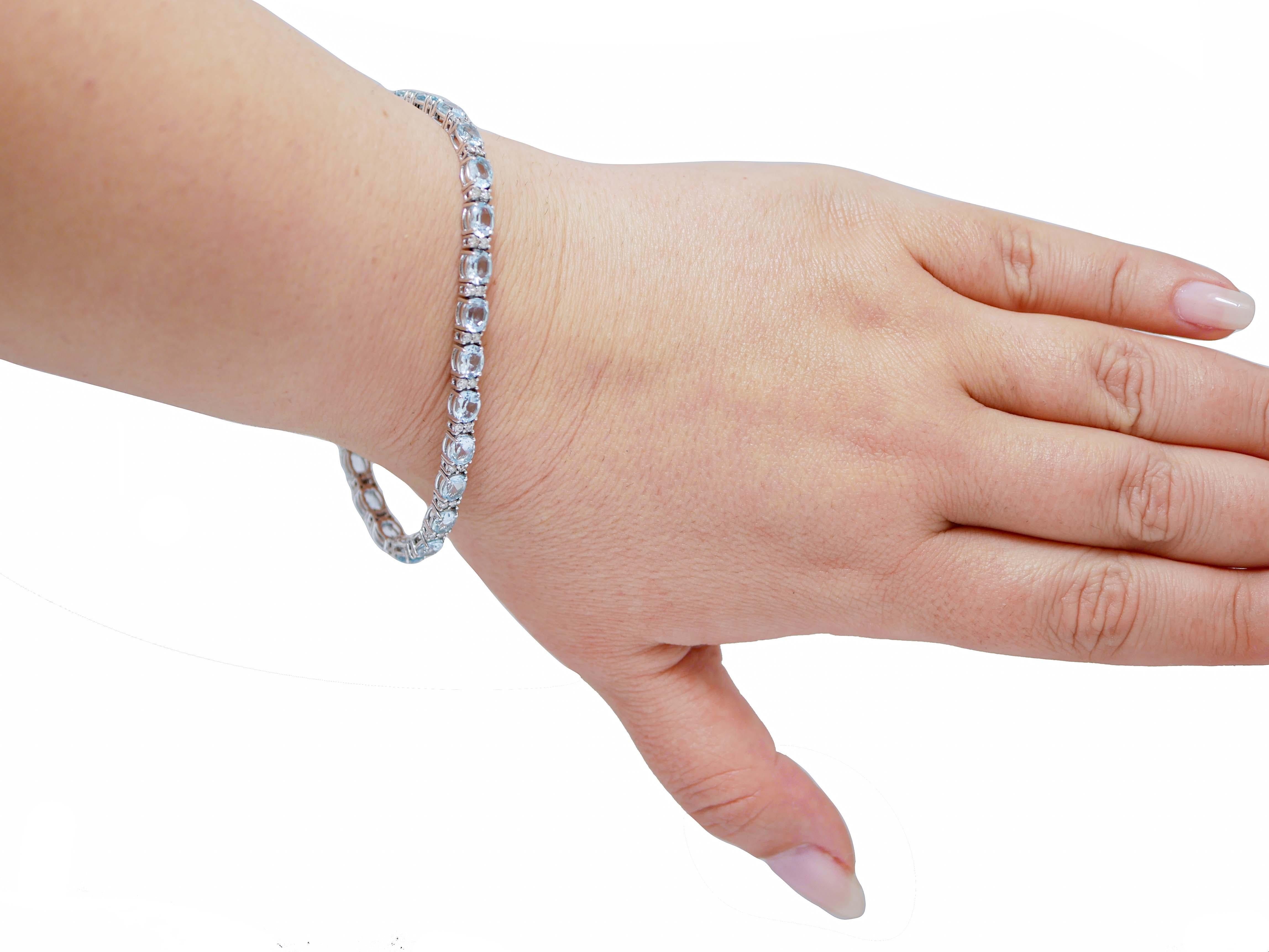 Mixed Cut Aquamarine Colour Topazs, Diamonds, 18 Karat White Gold Bracelet For Sale
