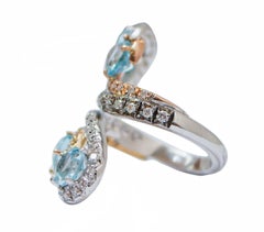 Aquamarine Colour Topazs, Diamonds, 18Kt White Gold, Rose Gold, Yellow Gold Ring