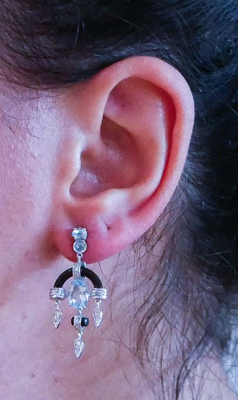 Pendants d'oreilles d'aigue-marine, diamants, onyx et platine Bon état - En vente à Marcianise, Marcianise (CE)