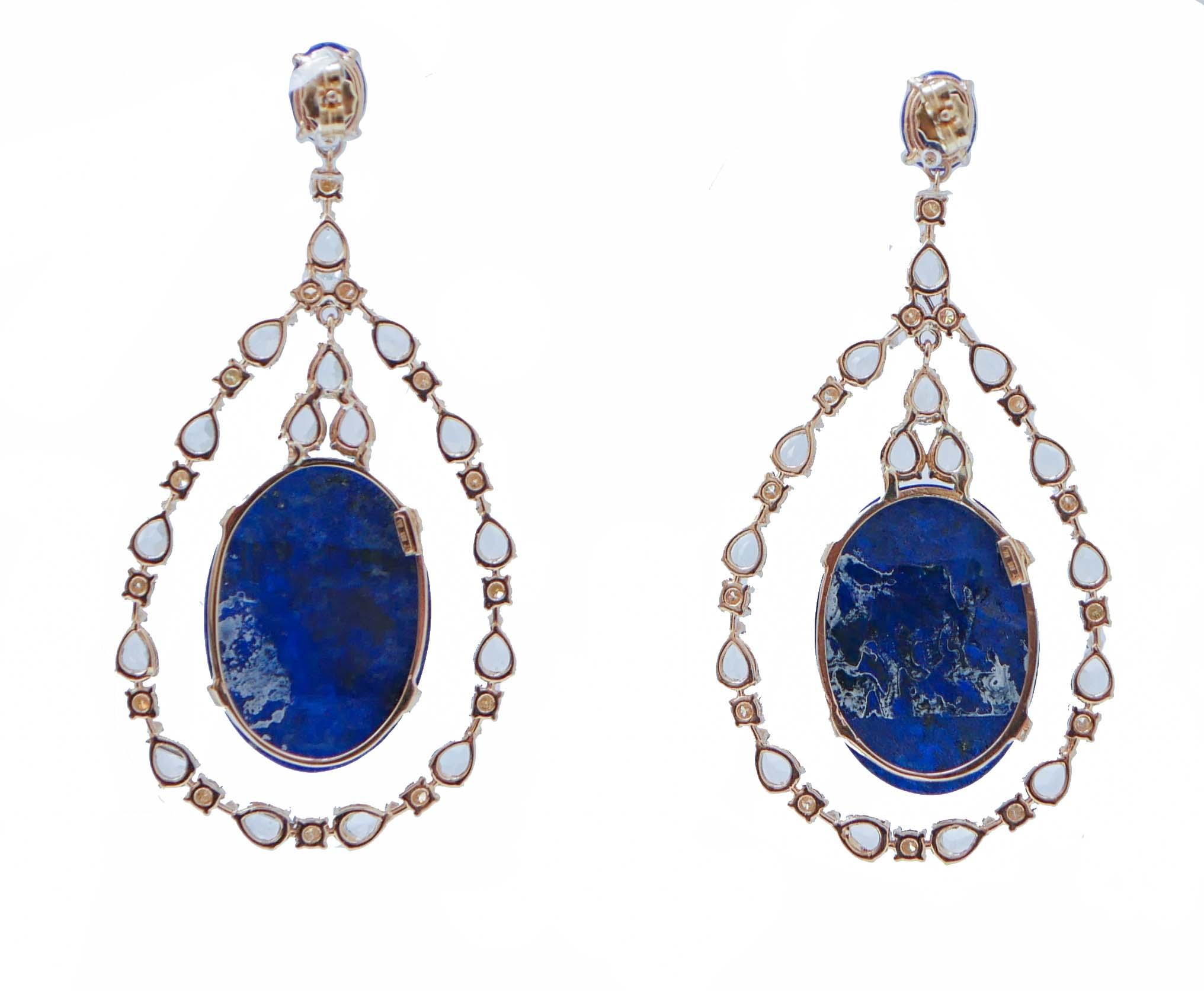 Rétro Boucles d'oreilles en or rose 14 carats, topaze, lapis et diamants de couleur aigue-marine en vente