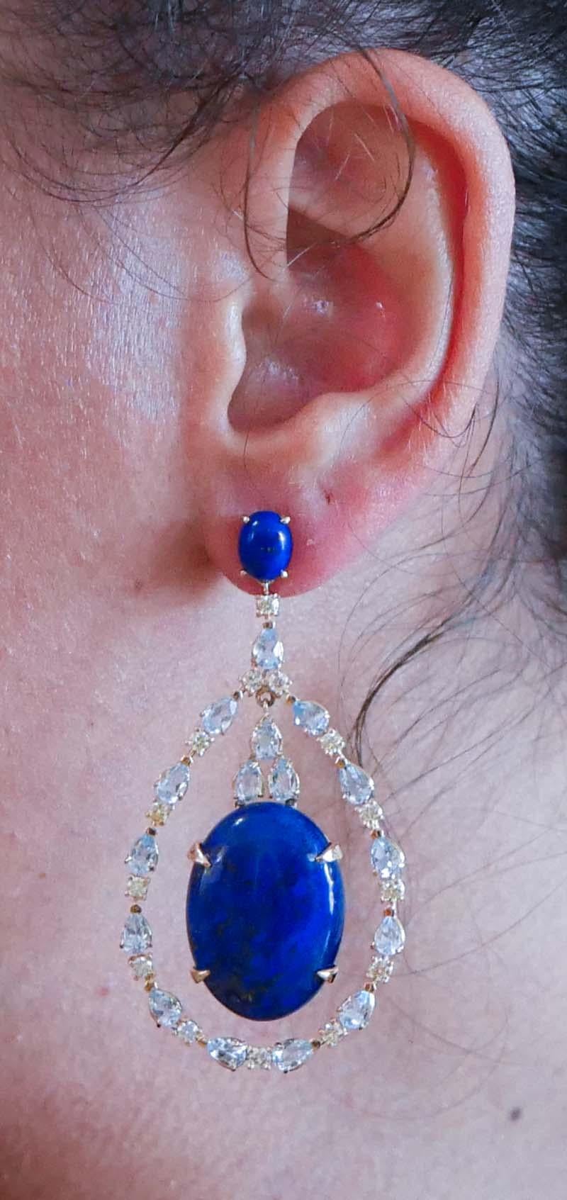 Boucles d'oreilles en or rose 14 carats, topaze, lapis et diamants de couleur aigue-marine Bon état - En vente à Marcianise, Marcianise (CE)