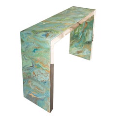 Modern Console Table Marbled Green Scagliola art Decoration handmade Steel Frame