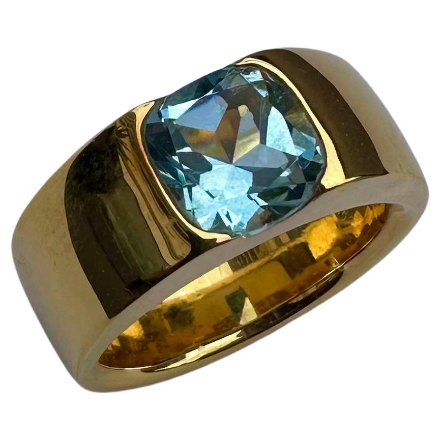 Aquamarine Contemporary Band Ring set in Yellow Gold