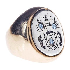 Aquamarine Crest Signet Ring Sterling Silver Bronze J Dauphin