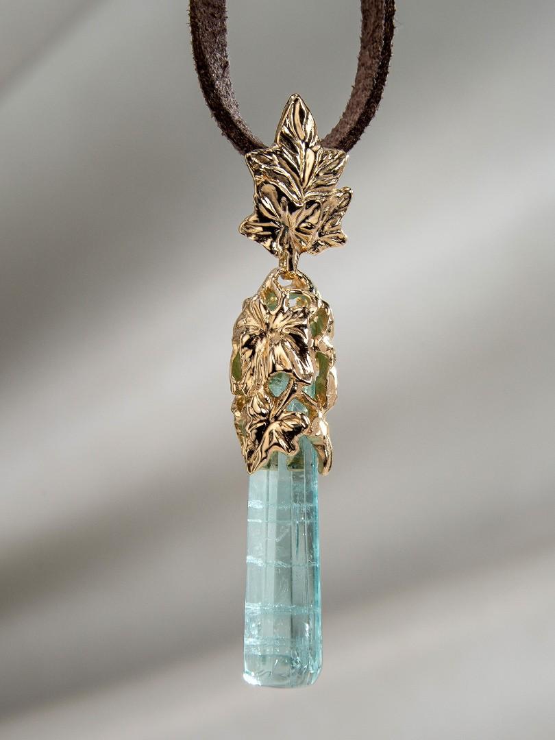 Aquamarine Crystal Necklace gold natural blue beryl raw gemstone 1