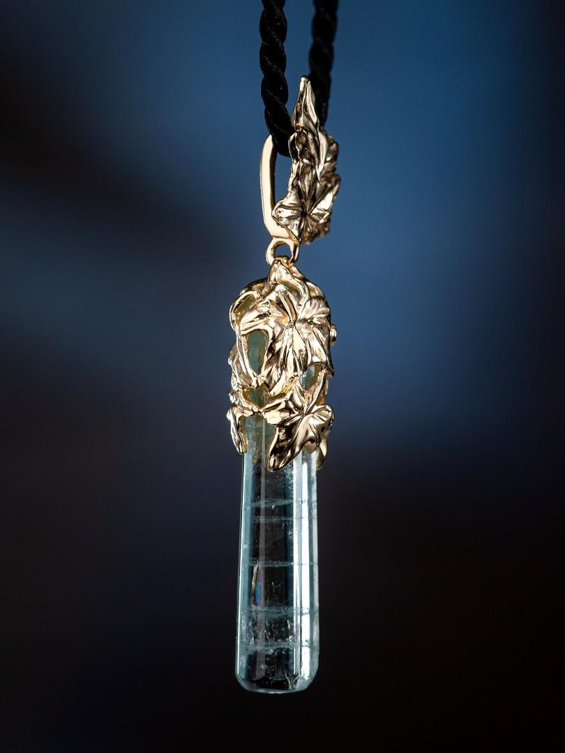 Art Nouveau Aquamarine Crystal Necklace gold natural blue beryl raw gemstone