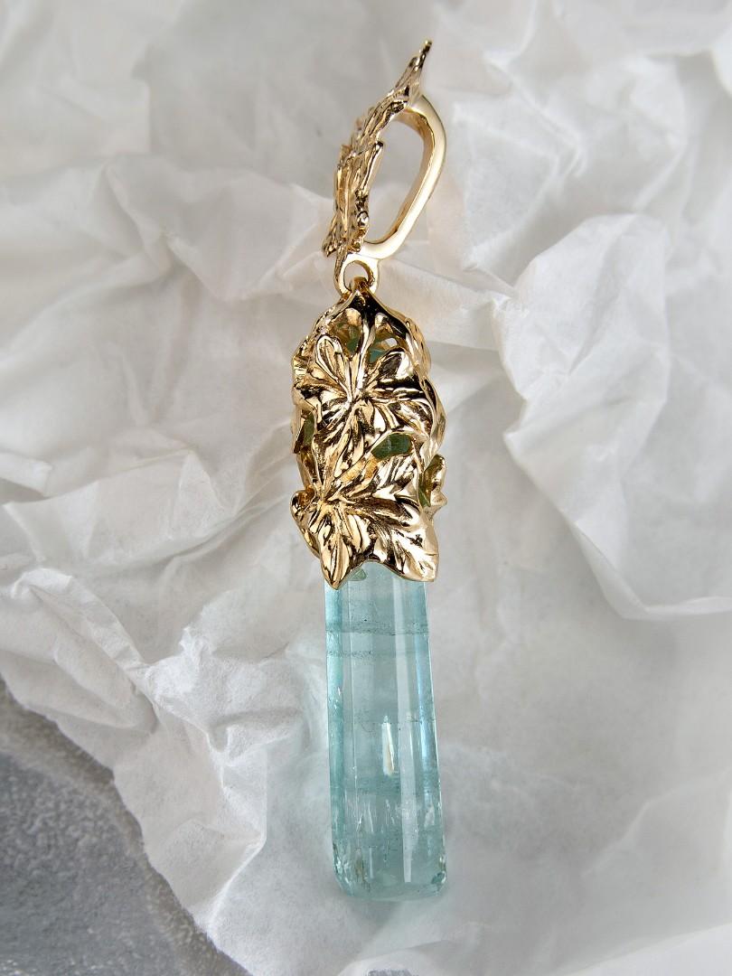 Uncut Aquamarine Crystal Necklace gold natural blue beryl raw gemstone