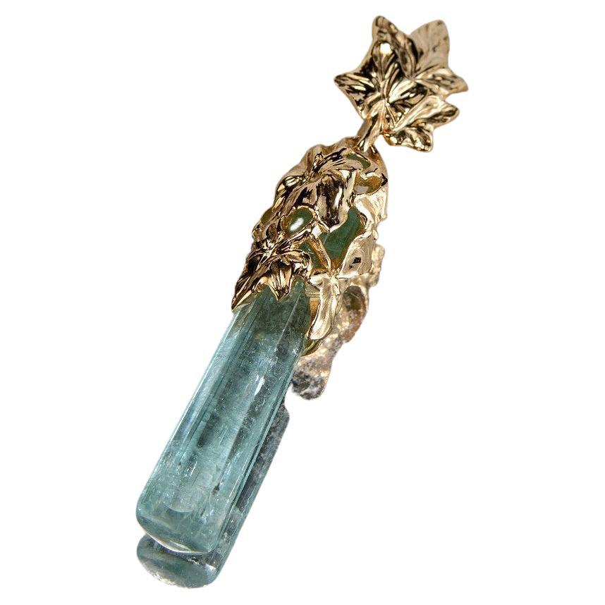 Aquamarin-Kristall-Halskette, Gold, natürlicher blauer Beryll, Roh-Edelstein
