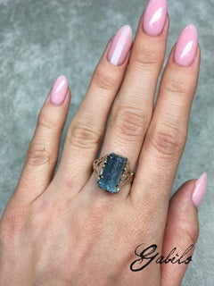 Aquamarine Crystal Gold Ring Blue Beryl Water Nymph Raw Natural Gemstone