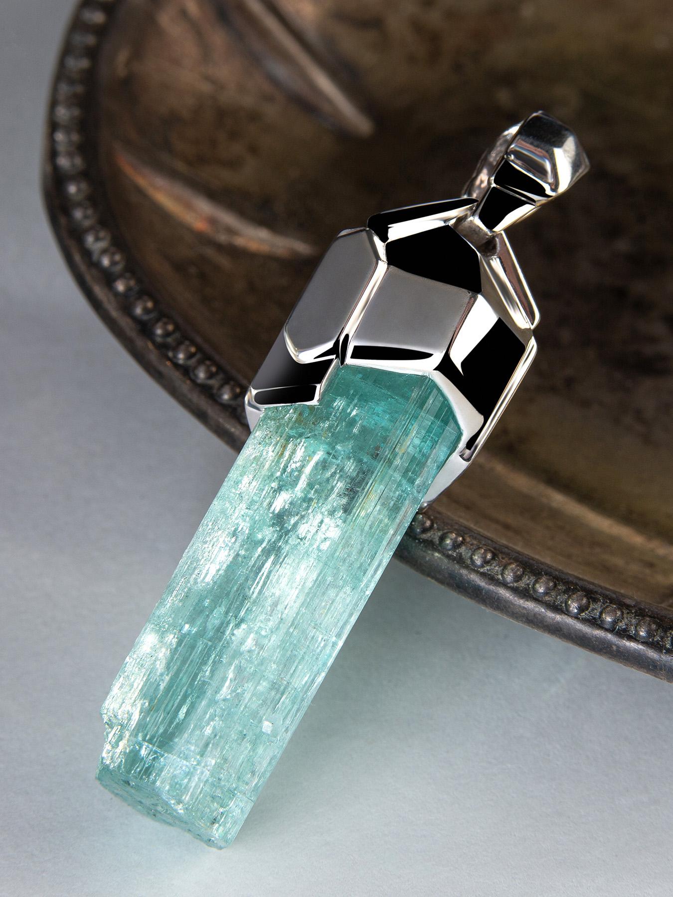 Uncut Aquamarine Crystal necklace silver Blue Beryl Raw Stone wedding anniversary gift For Sale