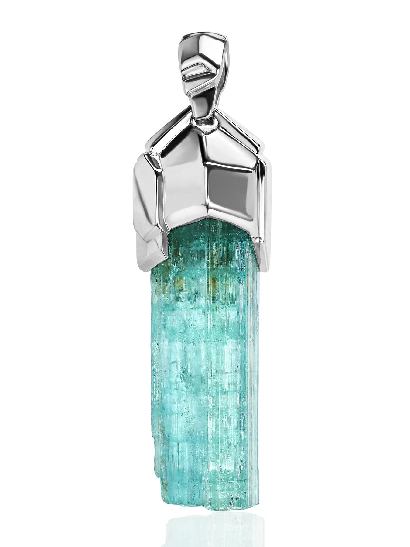Aquamarine Crystal necklace silver Blue Beryl Raw Stone wedding anniversary gift For Sale 2