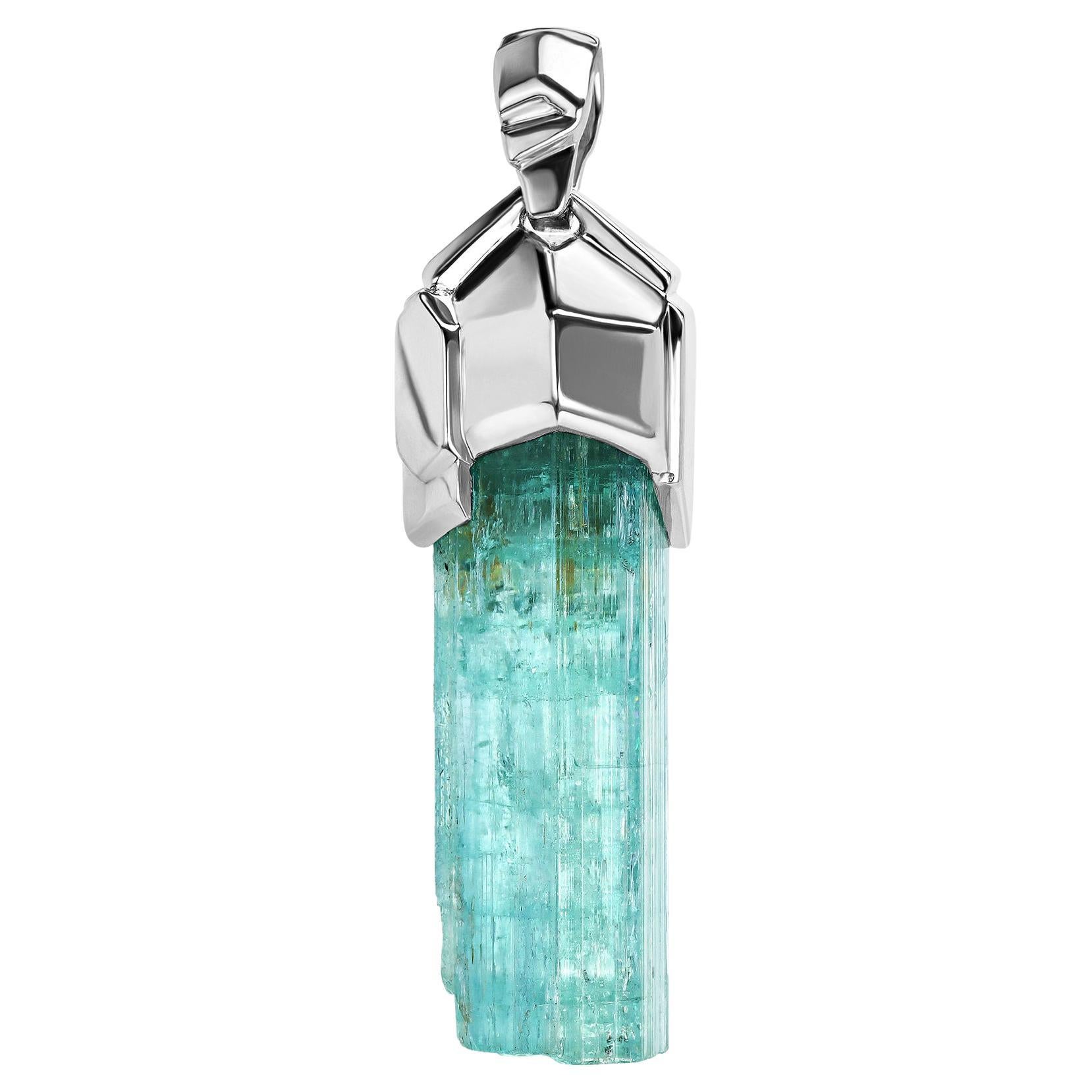 Aquamarine Crystal necklace silver Blue Beryl Raw Stone wedding anniversary gift en vente