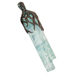 Aquamarine Crystal Silver Pendant Raw Uncut Magic Healing Power Vivid Blue Beryl