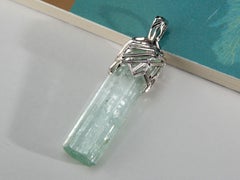Aquamarine Crystal White Gold Pendant Raw Blue Beryl Necklace Gems