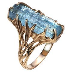 Aquamarin Kristall Gold Ring Blau Beryll Unisex Moderne Verlobungsring Unisex