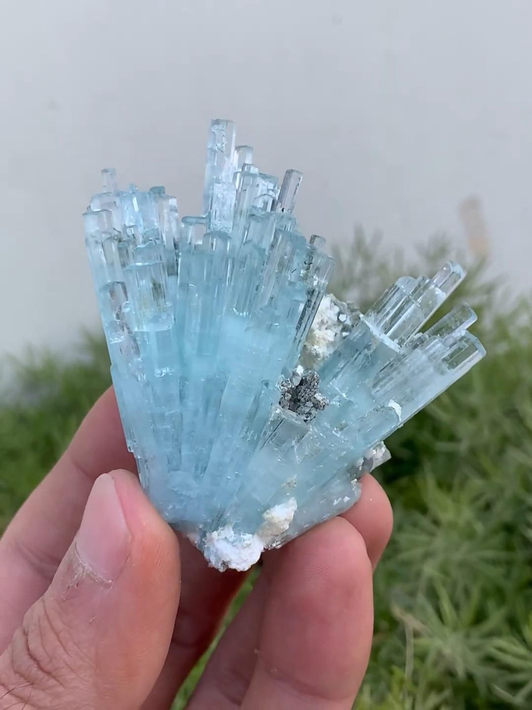Specimen Name Aquamarine with Muscovite and Albite
Weight  80 grams
Dimension H: 6.2 x W: 6 x D: 4 cm
Treatment None
Origin Shigar Valley, Skardu District, Gilgit Baltistan Province, Pakistan 




Aquamarine crystals, often admired for their