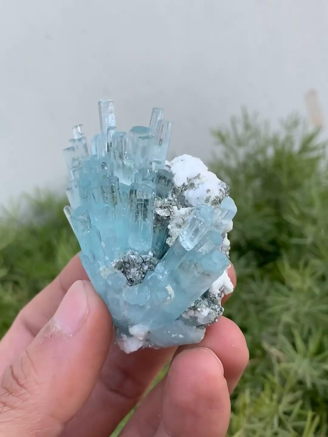 Uncut Aquamarine Crystals Cluster with Muscovite and Albite Matrix From Pakistan For Sale