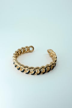 Aquamarine Cuff Bracelet Chain Black Enamel Gold Plated J Dauphin