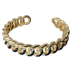 Aquamarine Cuff Bracelet Chain Black Enamel Gold Plated J Dauphin