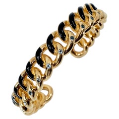 Aquamarine Curb Chain Bracelet Cuff Black Enamel J DAUPHIN