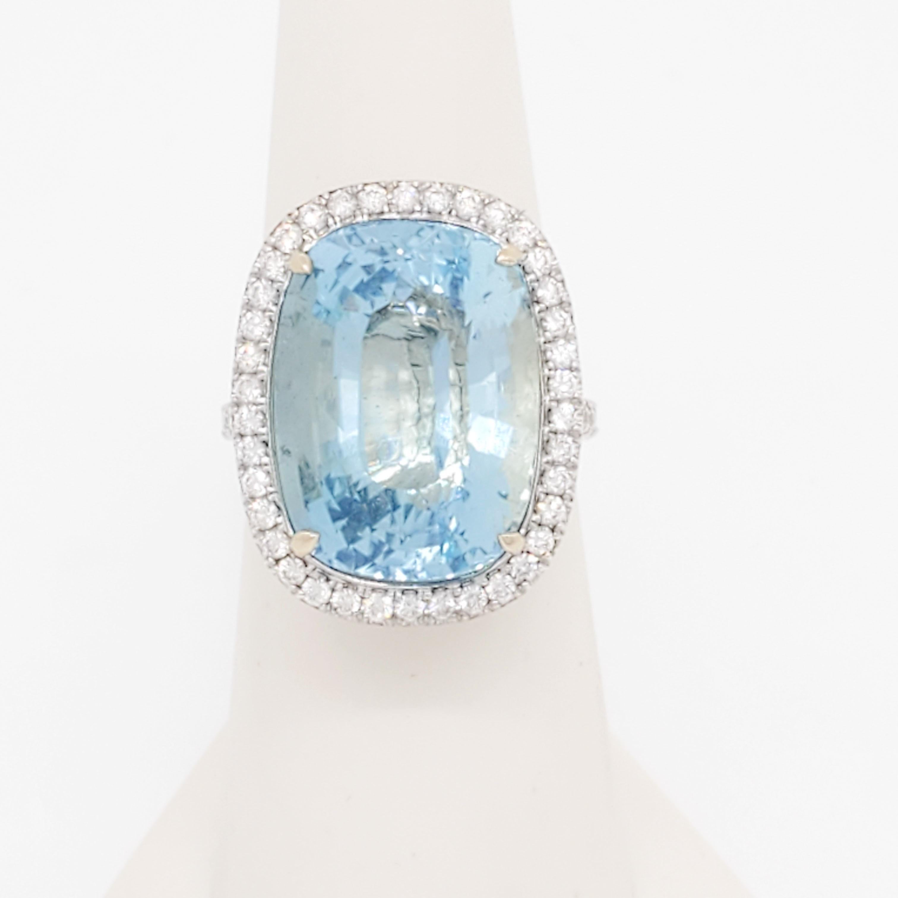 Aquamarine Cushion and Diamond Cocktail Ring in 18k Two Tone Gold 1