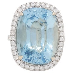 Aquamarine Cushion and Diamond Cocktail Ring in 18k Two Tone Gold