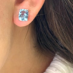 Aquamarin-Ohrstecker im Kissenschliff im Art-déco-Stil 18k Weißgold