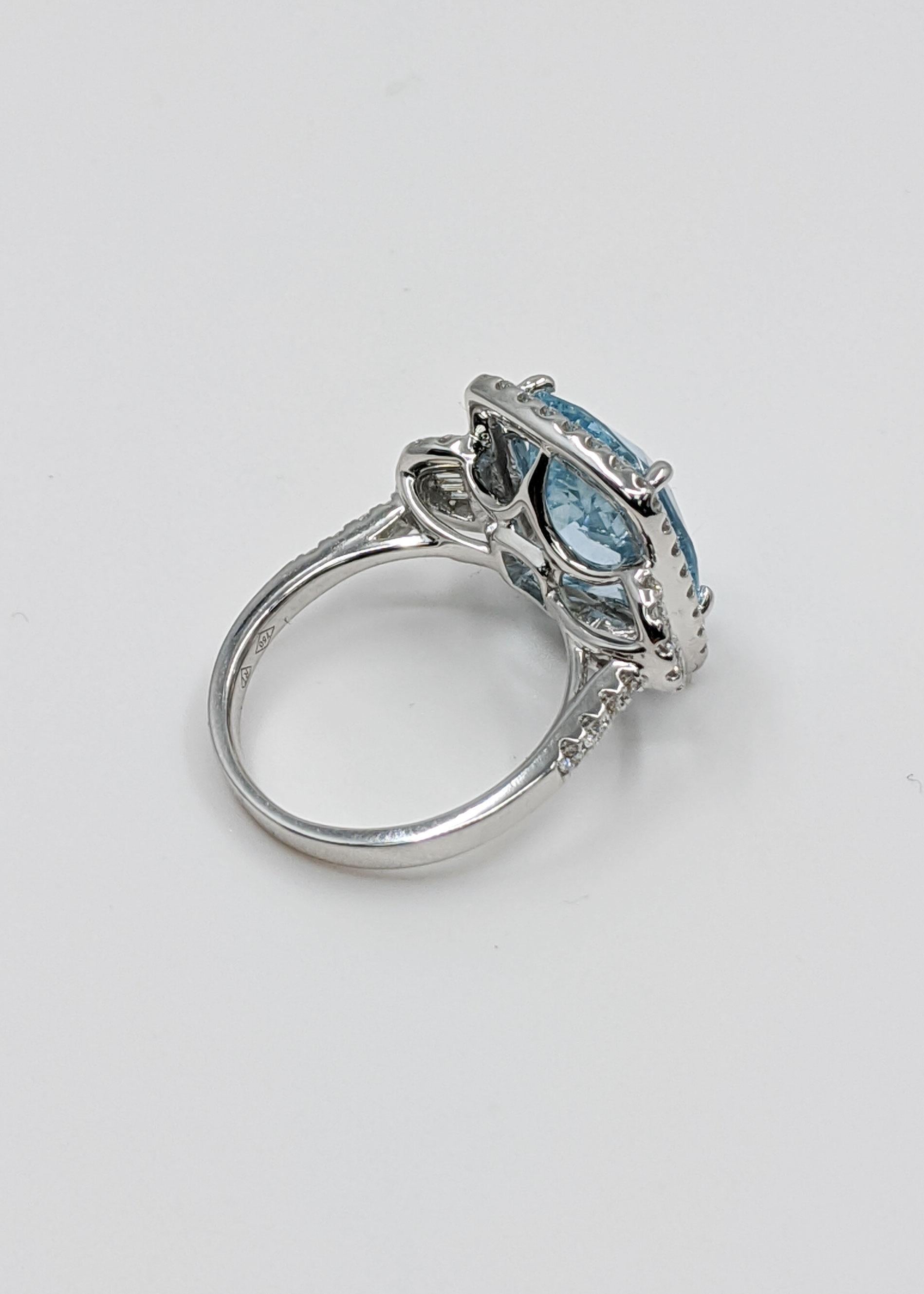 Aquamarine Cushion Fancy Ring with White Diamond In New Condition In Great Neck, NY