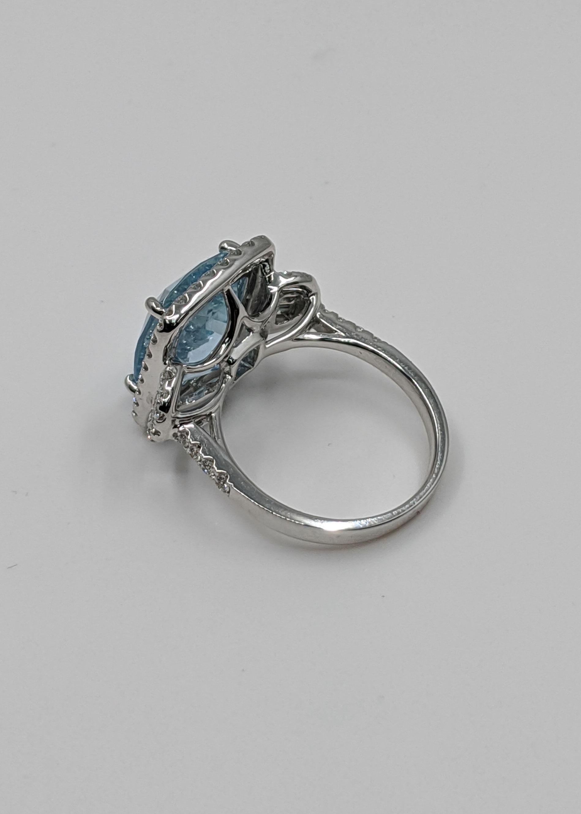 Women's or Men's Aquamarine Cushion Fancy Ring with White Diamond