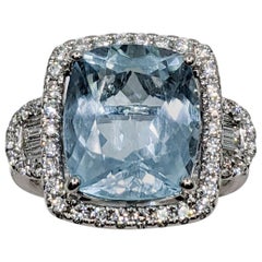 Aquamarine Cushion Fancy Ring with White Diamond Aquamarine Cushion Fancy Ring with White Diamond