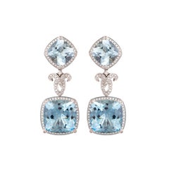 Sunita Nahata Aquamarine Dangle Earring in 14 Karat White Gold