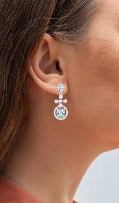 Aquamarine Dangle Earrings 4.4 Carats Rhodium Plated Silver